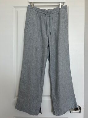 Athleta Light Gray Wide-Leg Drawstring Linen Pants